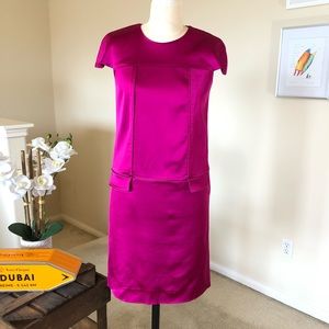 BURBERRY magenta fuchsia pink stretch satin shift dress